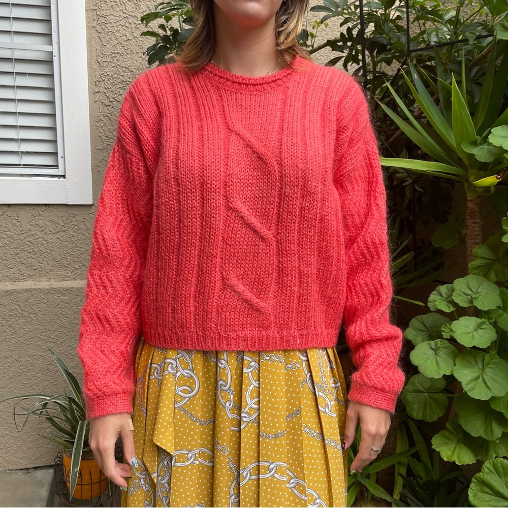 Vintage coral red Robinsons mohair blend knitted sweater